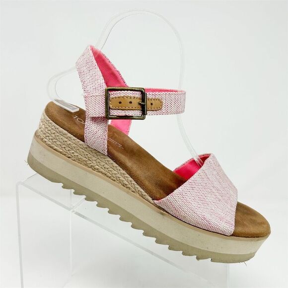 TOMS Women's Pink Espadrille Slingback Wedge Platform Sandals Size 8.5 - Picture 1 of 9